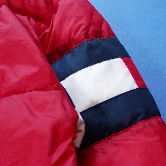 Vintage 90s Tommy Hilfiger Goose Down Puffer Jacket RED - Picture 5 of 14